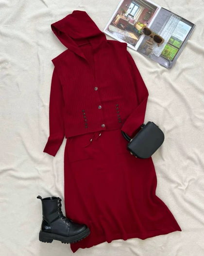 ست پیراهن و جلیقه بافت کد 5251