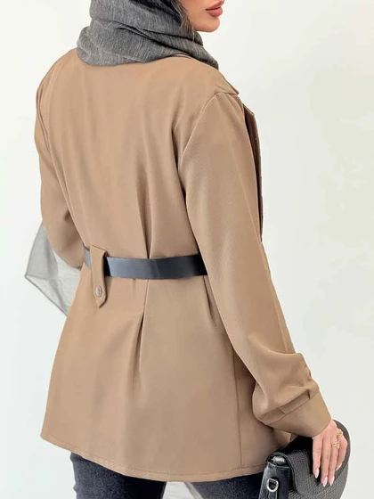 مانتو دو دکمه کمربند دار