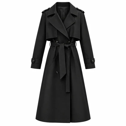 ترنچ‌کت بلند زنانه – کمربنددار بژ کلاسیک (Long Beige Trench Coat)