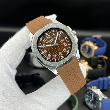 ساعت مچی مردانه پتک فیلیپ آکوانات قهوه‌ای قاب سیلور