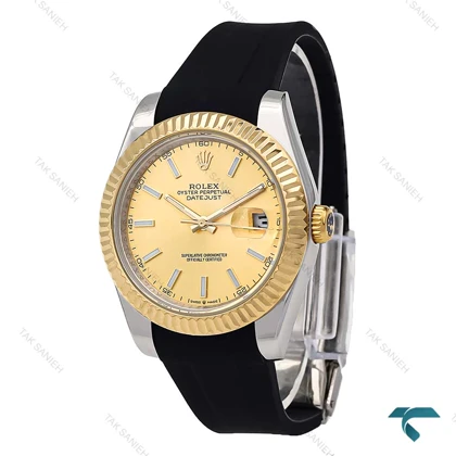 ساعت مردانه رولکس DateJust 2 طلایی بند رابر مشکی Rolex-6614-G