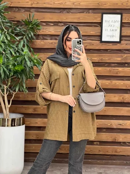 مانتو راه راه دو جیب آستین پاگن