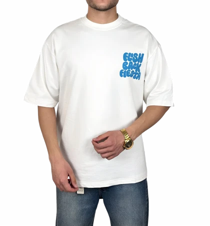 تیشرت آستین کوتاه مردانه سفید با چاپ پفکی