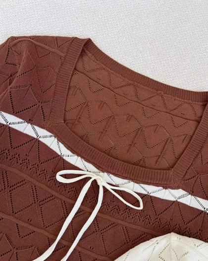 پلیور بافت قلاب بافی یقه پاپیون کد 5385