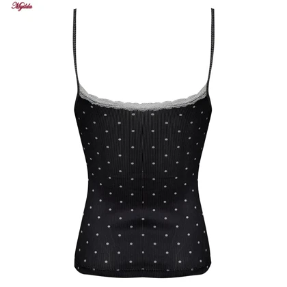 کراپ تاپ زنانه مدل پددار خال‌خالی رنگ مشکی ماییلدا کد 5301-6853