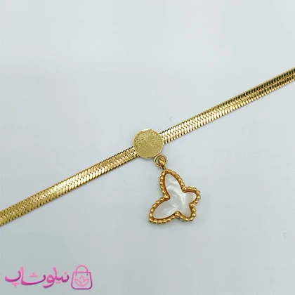 دستبند زنانه استیل مدل ماری رنگ طلایی با آویز پروانه کد1849