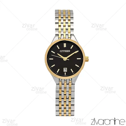 ساعت سیتیزن زنانه طلایی نقره ای صفحه مشکی 107112