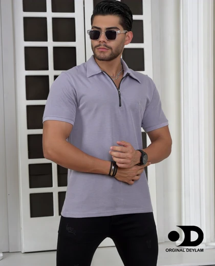 تیشرت نیم زیپ مردانه طوسی پارچه پنبه کبریتی خنک اعلا قواره اسلیم فیت