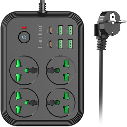 چند راهی برق 3000 وات چهار سوکت، چهار عدد USB و دو عدد تایپ‌سی ارلدام EARLDOM SC25