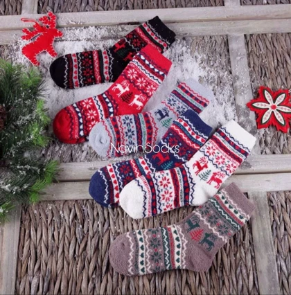 جوراب حوله ای طرح گوزن کریسمس ( جوراب گرم)