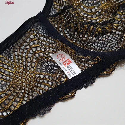 ست شورت و سوتین فنردار زنانه کارنا رز مدل گیپور هندسی زرد کد 4874-2038-2