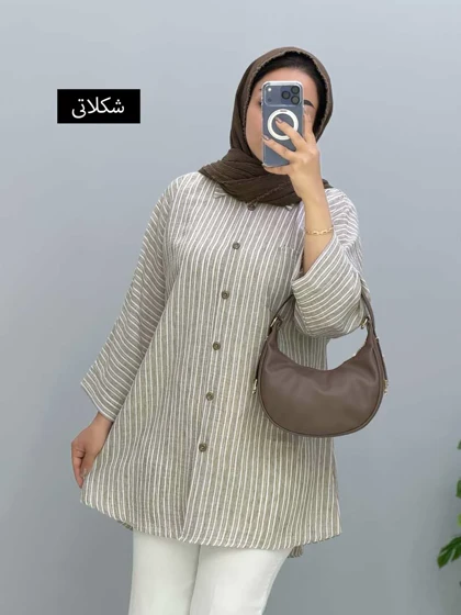 شومیز مانتویی لینن کاملی کد 9571064