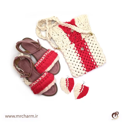 ست صندل و کیف تابستانه بافت زنانه mrc2416-05