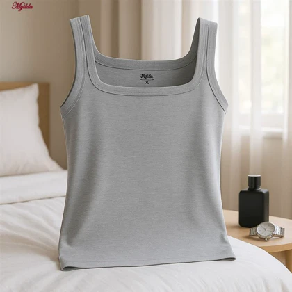 زیرپوش رکابی یقه خشتی مردانه ماییلدا مدل پنبه‌ای ملانژ کد 4713