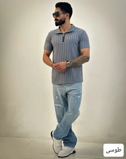 تیشرت مردانه نیم زیپ مراکشی سالار_کد4636