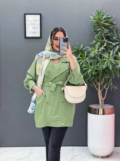 مانتو لینن آستین پیله دکمه چوبی