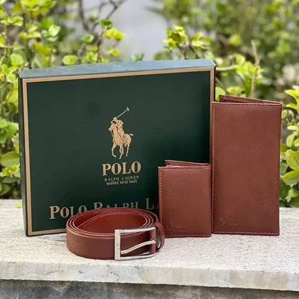 ست هدیه سه تکه مردانه چرمی پولو POLO LUXURY مدل PL293-3 (کیف پول، کمربند، جاکارتی)