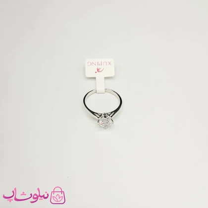انگشتر زنانه ژوپینگ نقره ای مدل تک نگین سفید کد 1791