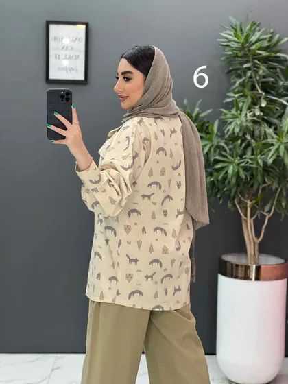 مانتو لینن طرح دار دو جیب پاکتی