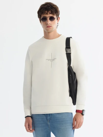 سویشرت یقه گرد سفید طرح دار / برند آووا ترکیه AVVA