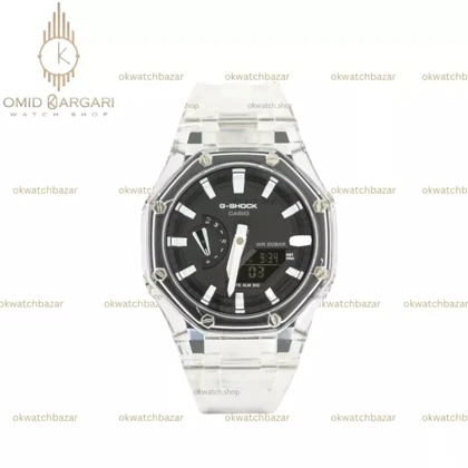 ساعت مچی کاسیو جی-شاک بند شیشه ای صفحه مشکی اندکس سفید Casio G-SHOCK