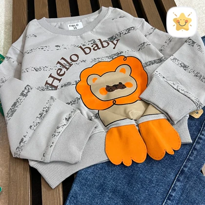 بلوز شلوار جین پسرانه کیفیت عالی برند FIBILO طرح شیر مناسب 1 تا 4 سال