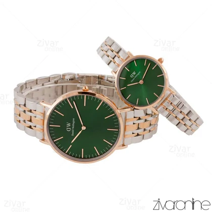 ست ساعت دنیل ولینگتون صفحه سبز رزگلد نقره ای 104717