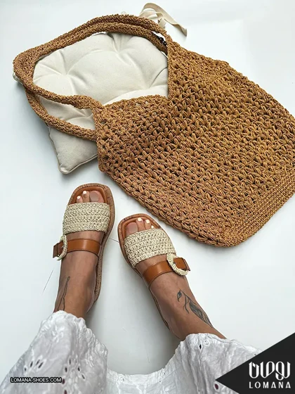 ست کیف وارداتی رافیا عسلی و اسلیپر وارداتی رافیا لومانا