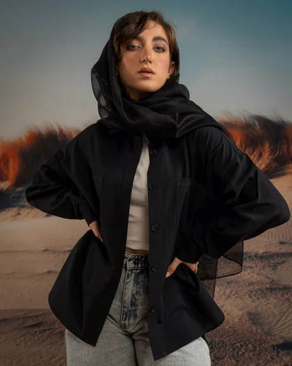 شومیز زنانه بغل دکمه لینن 00209 Rose Merry-مشکی