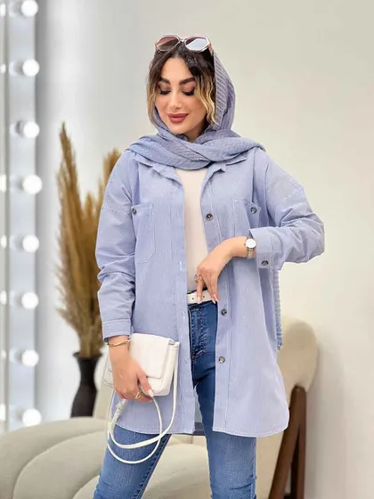 مانتو راه راه سر جیب دکمه