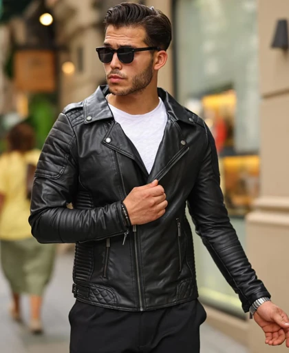 کاپشن چرم مصنوعی پلیسی ساده