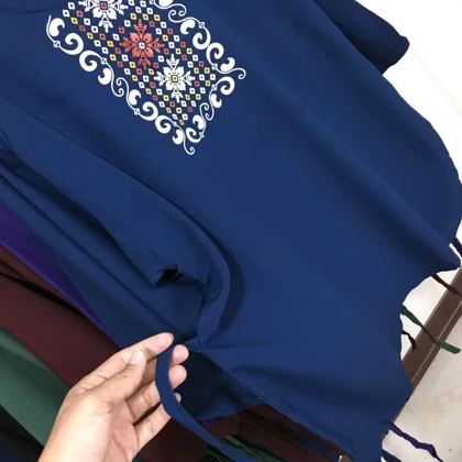 ست بلوز شلوار نخی یقه چاپی زنانه