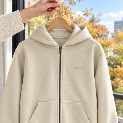 سویشرت کلاهدار مردانه مدل ZARA-کرم