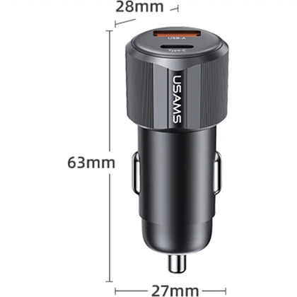 شارژر فندکی یوسامز USAMS مدل CC283 توان 60 وات دو پورت
