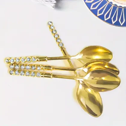 قاشق چای خوری طلایی نگین‌دار