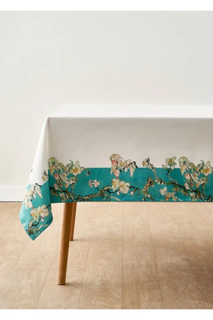 رومیزی پنبه‌ای Bella Maison مدل Van Gogh Almond Blossom - فیروزه‌ای