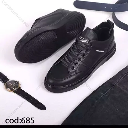 کتانی چرم مردانه مشکی - کد (Tb35) 685
