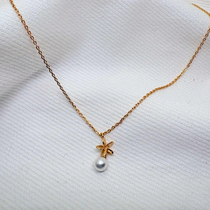 گردنبند ژوپینگ مدل «شکوفه و شبنم» | رقص گل طلایی با آویز مروارید