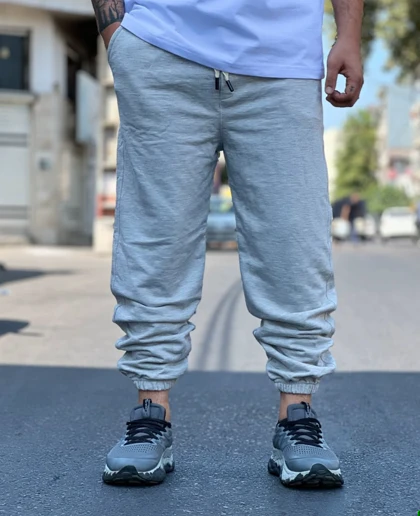 جاگر دمپا کش اسپرت طوسی پارچه دورس سه نخ پنبه پاییزه کد 86