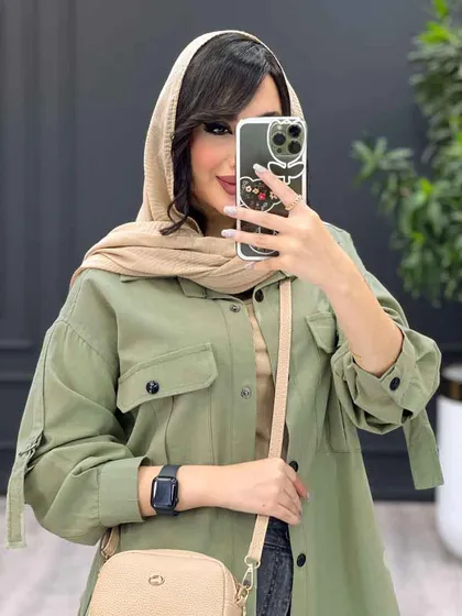 مانتو لینن دو جیب آستین سگک دار
