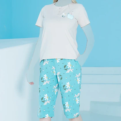 ست زنانه تیشرت یقه گرد و شلوارک چاپدار بلکس (نیکوتن پوش) کد 62416