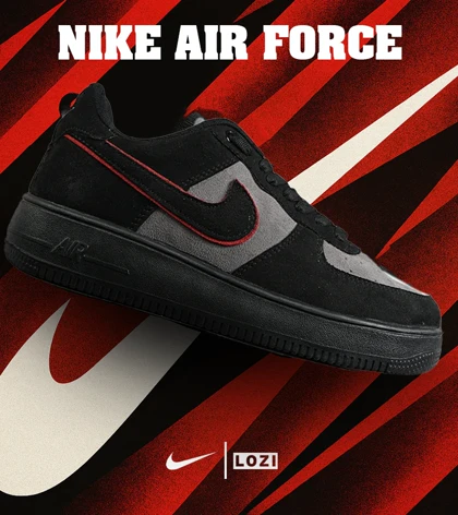 کفش مردانه و زنانه مشکی طوسی قرمز NIKE AIR FORCE مدل 7443
