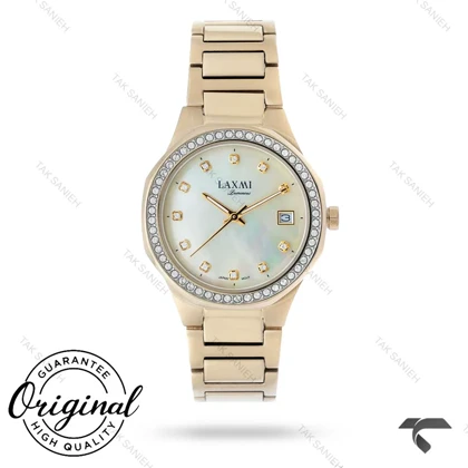 ساعت مچی لاکسمی زنانه طلایی 8113-2 دورنگین صفحه صدف Laxmi-9112-L
