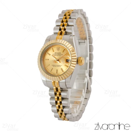 ساعت رولکس دیت جاست زنانه دورنگ طلایی صفحه طلایی 105241