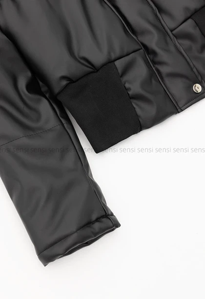 کاپشن چرم کوتاه پشم شیشه کد1005179