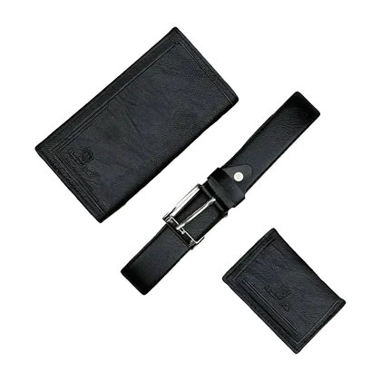 ست سه تکه کیف پول کمربند و جاکارتی مردانه چرمی