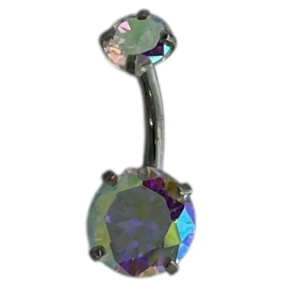پیرسینگ ناف استیل با نگین رنگین‌کمانی
