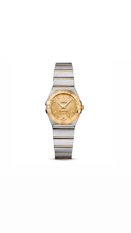 ساعت امگا کانسلیشن زنانه دورنگ طلایی صفحه طلایی ایندکس خطOmega constellation silver gold