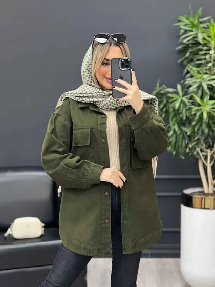 مانتو کتان دو جیب پاکتی