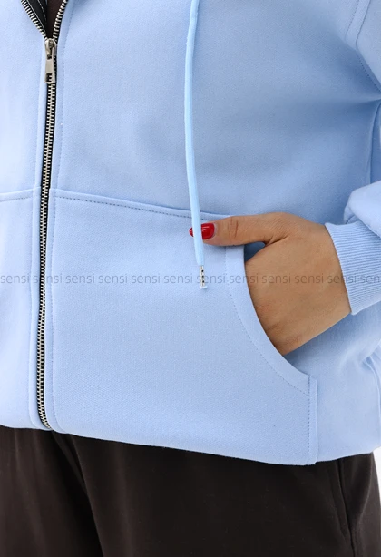 سویشرت زنانه داخل کرکی کلاه دار کد1006918